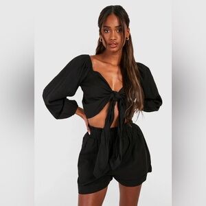 Paper Bag Waist Shorts with Tie Knot Crop Top